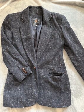 Vintage Navy Tweed Blazer with Multicolor Flecks